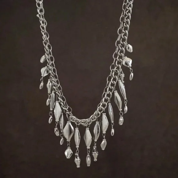 TRINKET TRADE • Silver Paparazzi Beaded Tassel Fringe Necklace - Picture 2 of 3